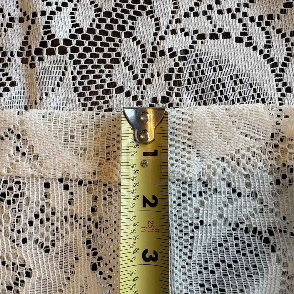 VTG Lace Curtain Ivory Floral Victorian Bells Ecru 66x68” Pocket Rod